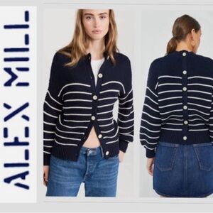 Alex Mill Women's Navy and White Striped Cardigan